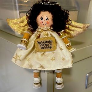 Angel doll with wooden hand painted face and legs
